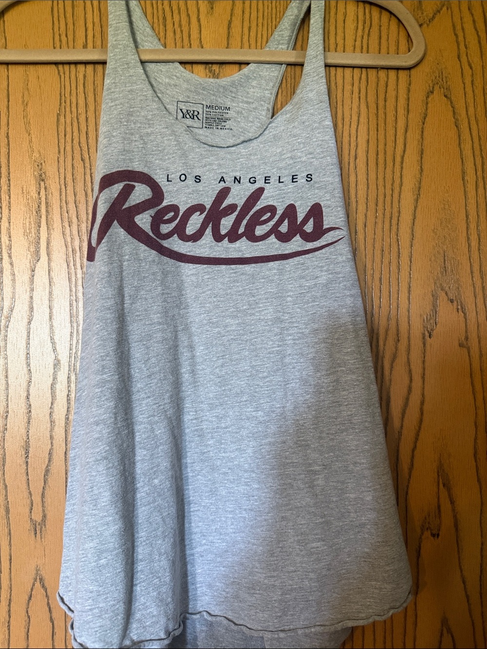 Young & Reckless Heather Gray‎ Tank with Maroon Script Logo